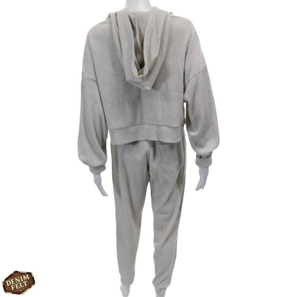 Alo Yoga Muse Hoodie & Sweatpants Ribbed Lounge 2 Piece Set Ivory Size Small - Picture 4 of 16